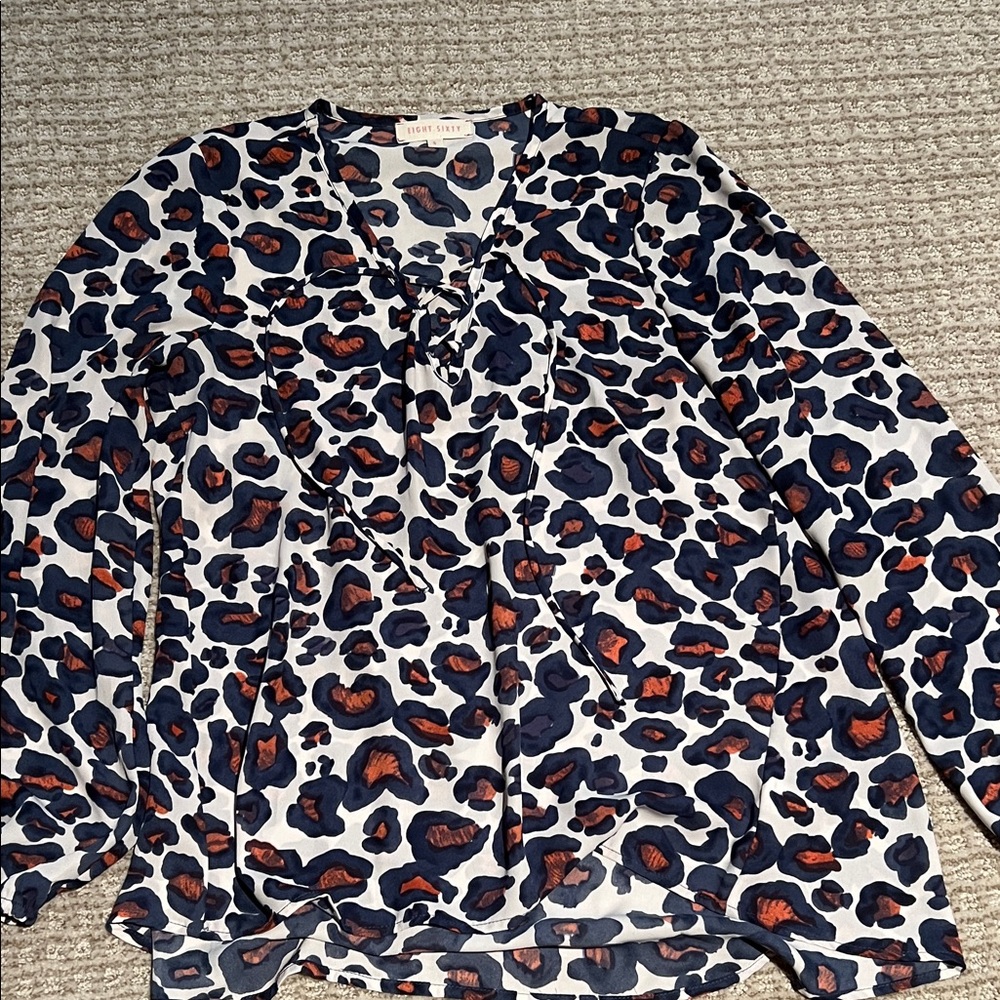 Eight Sixty Navy and Orange Leopard Print Blouse